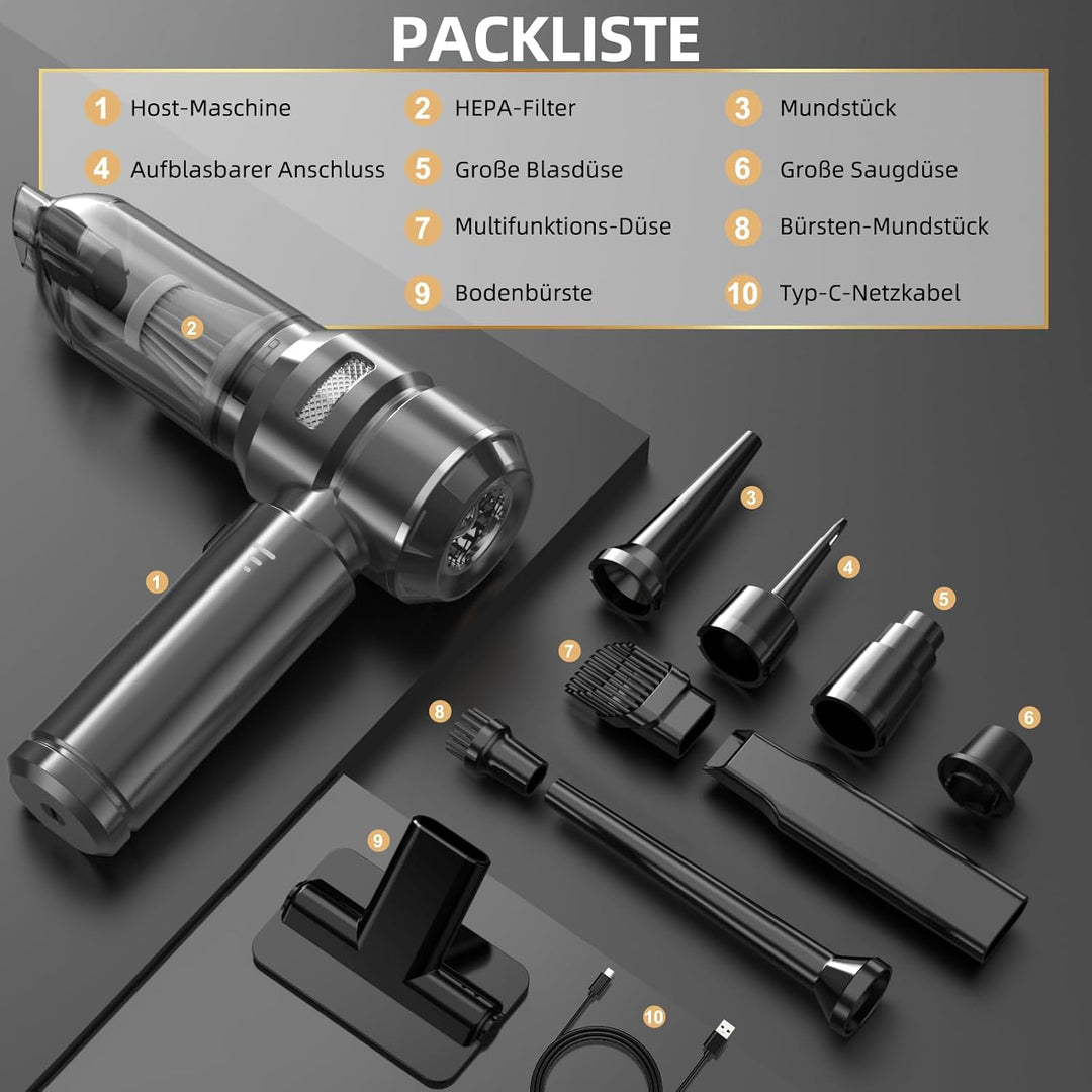 Handstaubsauger, 26000Pa Akku Staubsauger Kabellos, Stark Handstaubsauger Kabellos, 4-in-1 Autostaub