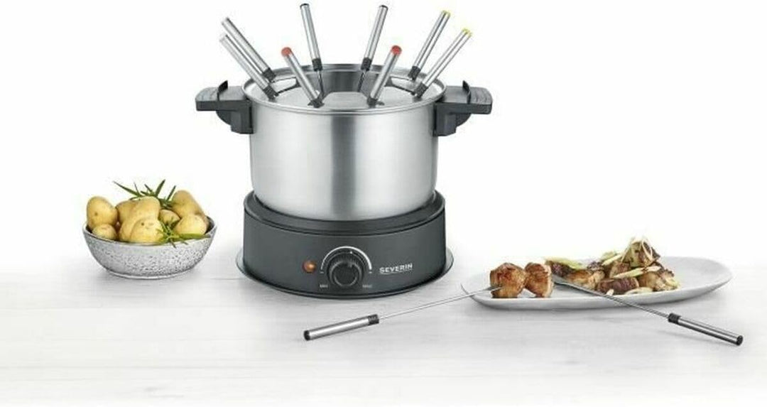 Severin FO2473 Elektrisches Fondue für 8 Personen mit abnehmbarem Topf aus Edelstahl, inkl. Spritzsc
