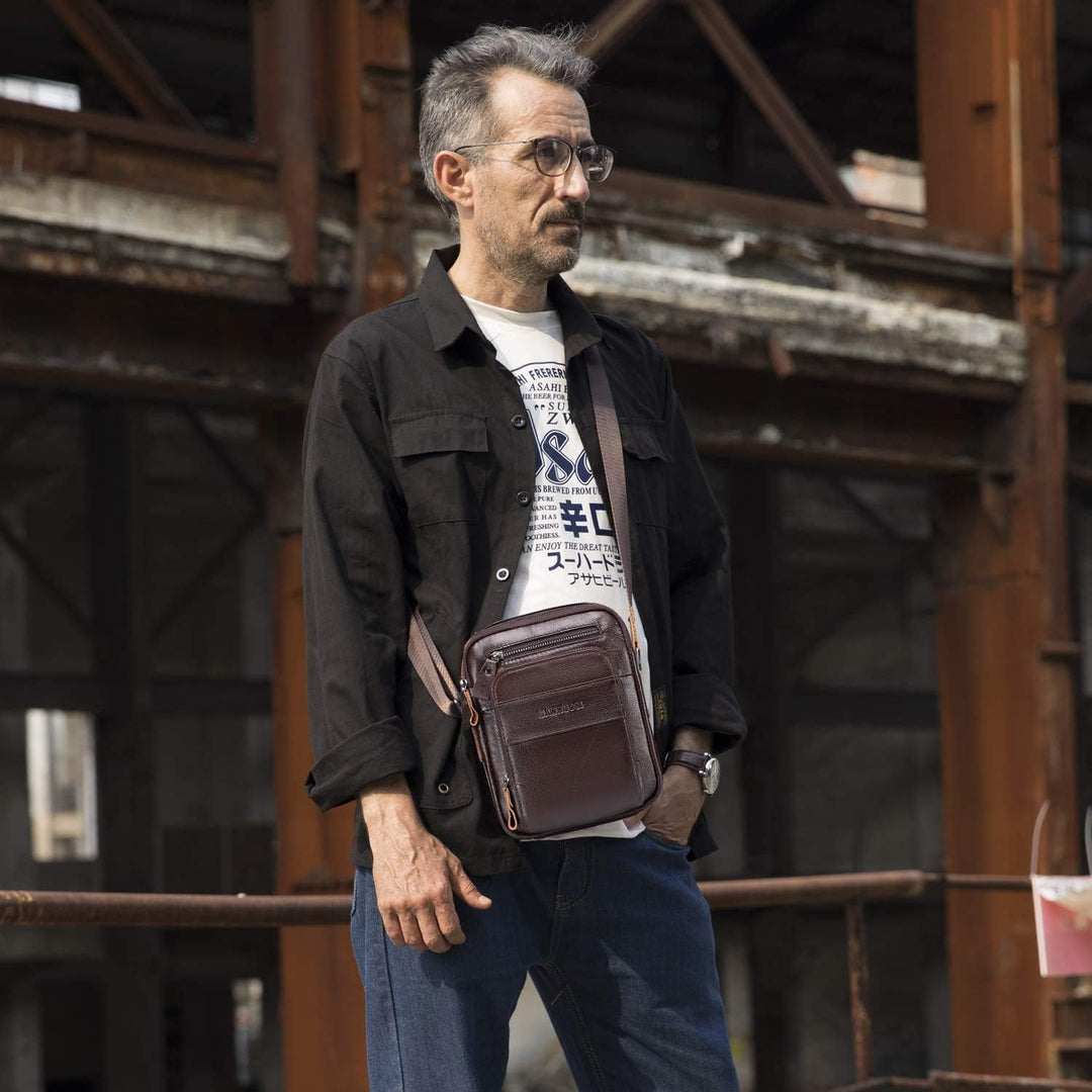 Herren Schultertaschen business freizeit reise Henkeltaschen echtleder vintage Handtaschen Braun, Br