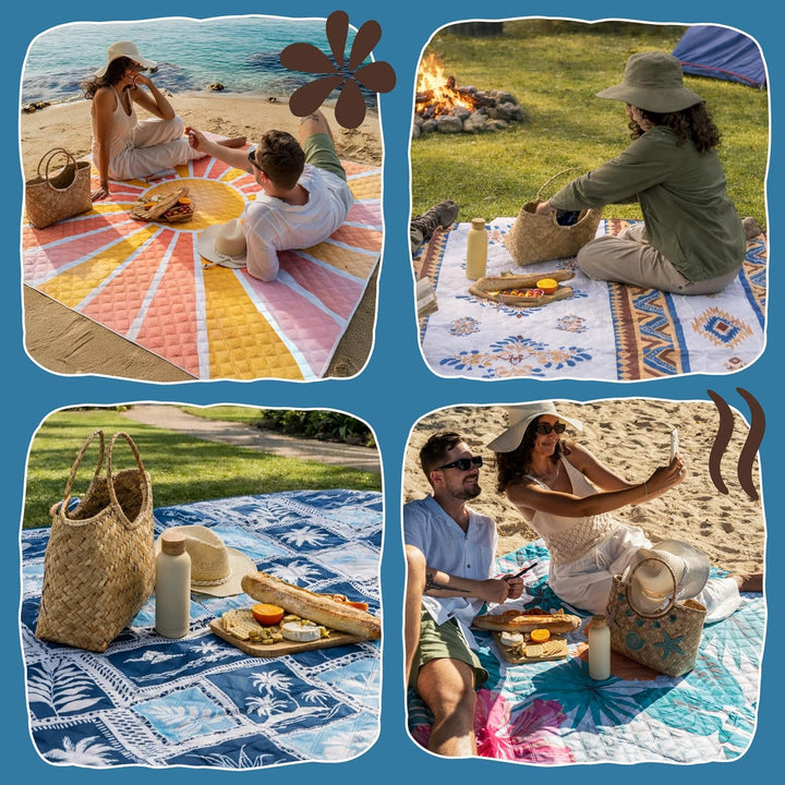 Twinzee Picknickdecke 200x200 cm Wasserdicht - Waschbare Stranddecke XXL für Strand, Camping, Outdoo