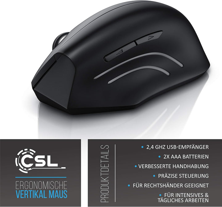 CSL - ergonomische Vertikal USB Maus kabellos 2,4 GHz Funk vertikale Ausführung - ergonomisches Desi