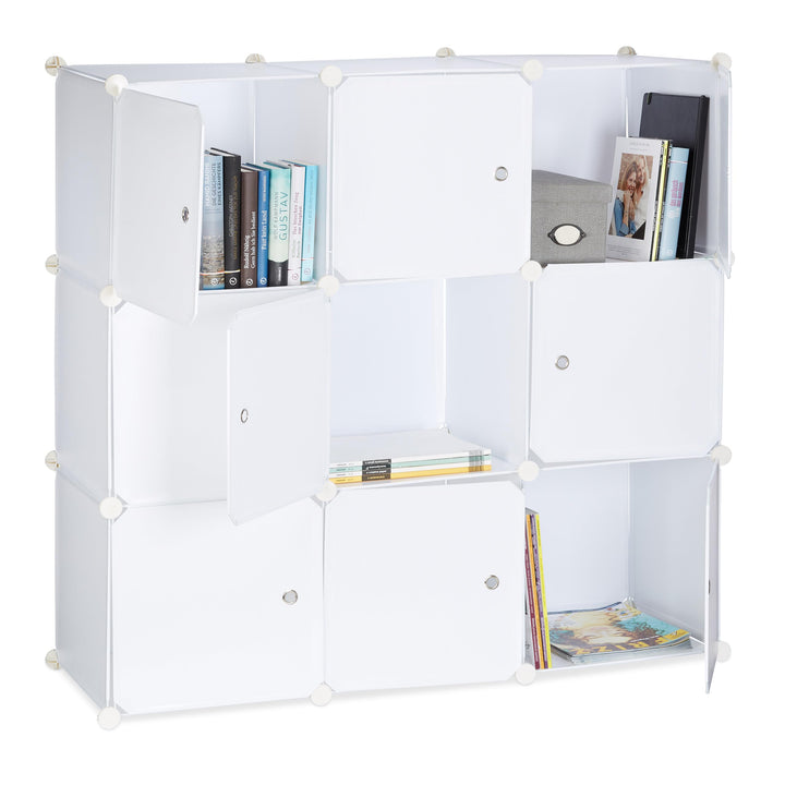 Relaxdays Regalsystem mit Türen, Raumteiler Kunststoff, Standregal 9 Fächer, Badregal offen, HBT: 95