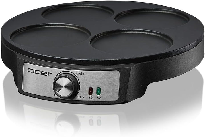 Cloer 6625 Pancake Maker, Mini Pancakes, für 4 kleine Pfannkuchen je 11 cm Ø, 1200 W, Antihaftbeschi