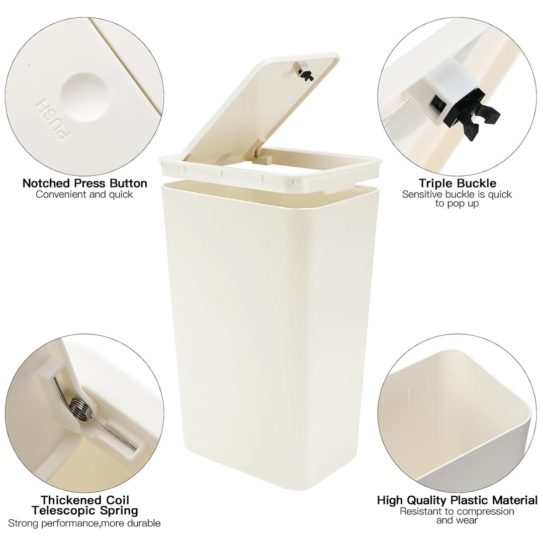 JOTOM 3er Set Mini Mülleimer Badezimmer mit Pop-Up Deckel, 10L moderner Abfalleimer Papierkorb Trash
