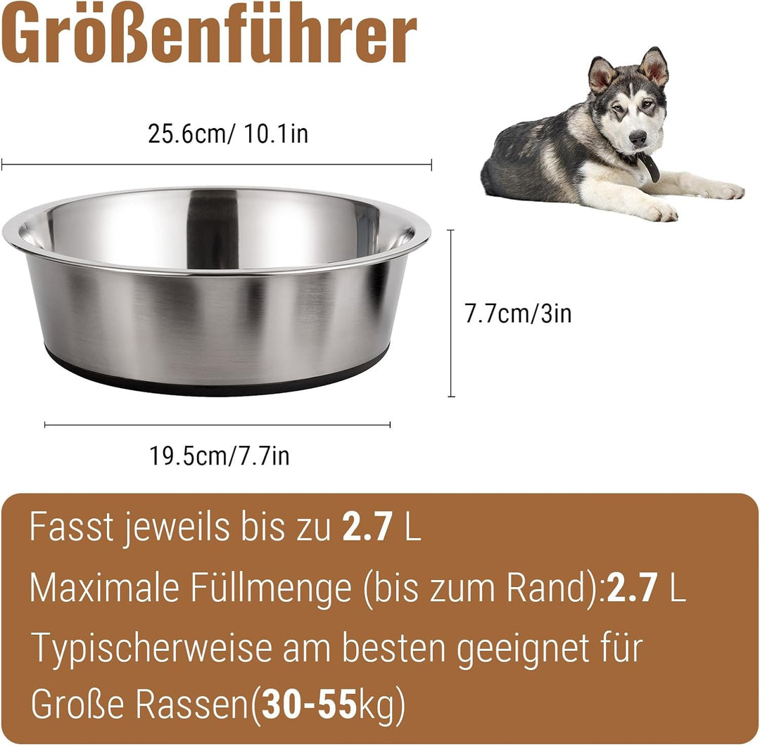 PEGGY11 Hundeschalen aus Edelstahl aus Metall| Rutschfestes Silikonkautschuk-Bodendesign| 2700ML, 2