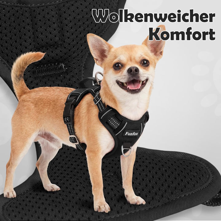 Funfox Hundegeschirr Mittelgrosse Hunde [M] - Verstellbares Anti-Zug Brustgeschirr mit Griff &amp; Refle