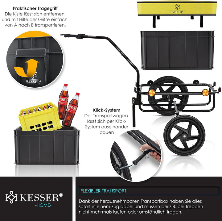 KESSER® Fahrradanhänger, Lastenanhänger, Handwagen mit Kupplung, Hochdeichsel, für Fahrrad Transport