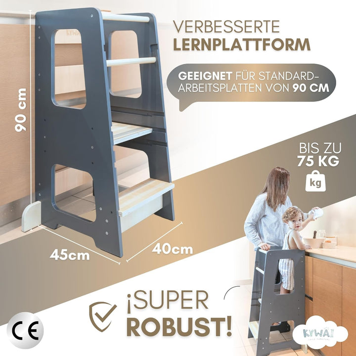 Montessori Lernturm ab 1 Jahr, aus robustem Holz, Premium-Modell in Grossformat, Learning Tower mit