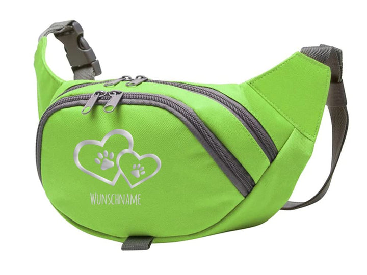 Hundesport Bauchtasche Leckerlie-Tasche mit 2 Herzen, 2 Pfoten und Wunschnamen personalisiert | Hund