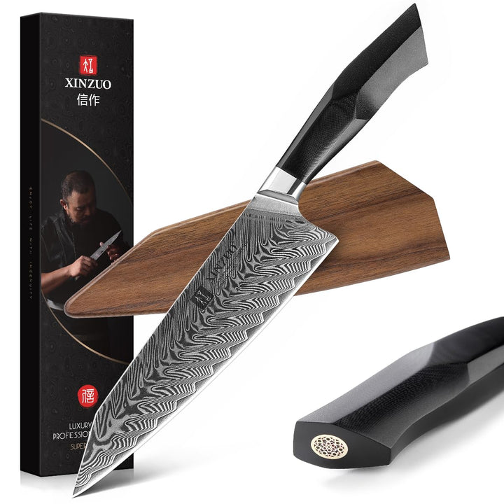 XINZUO Damaststahl Kochmesser, 21.5cm Kiritsuke Chefmesser Profi geschmiedet Gyuto Küchenmesser, Mil