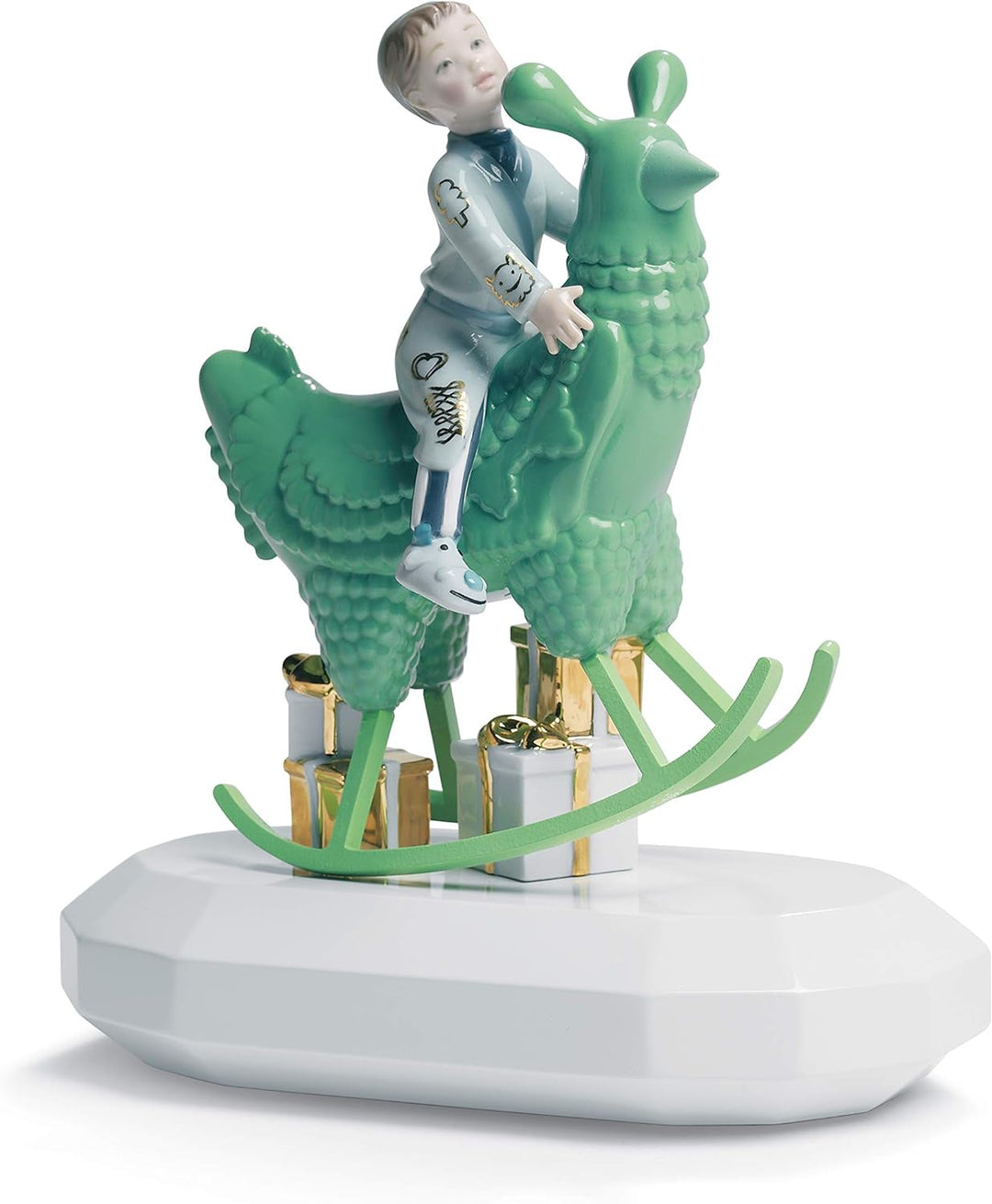 LLADRÓ Figur The Rocking Chicken Ride. Von Jaime Hayon. Junge. Porzellan.