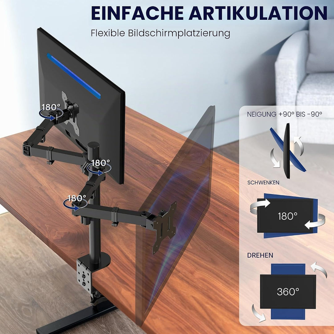 VIVO Dual-Monitor-Schreibtischhalterung, Hochleistungs-Vollverstellbarer Ständer, Passend für 2 LCD-