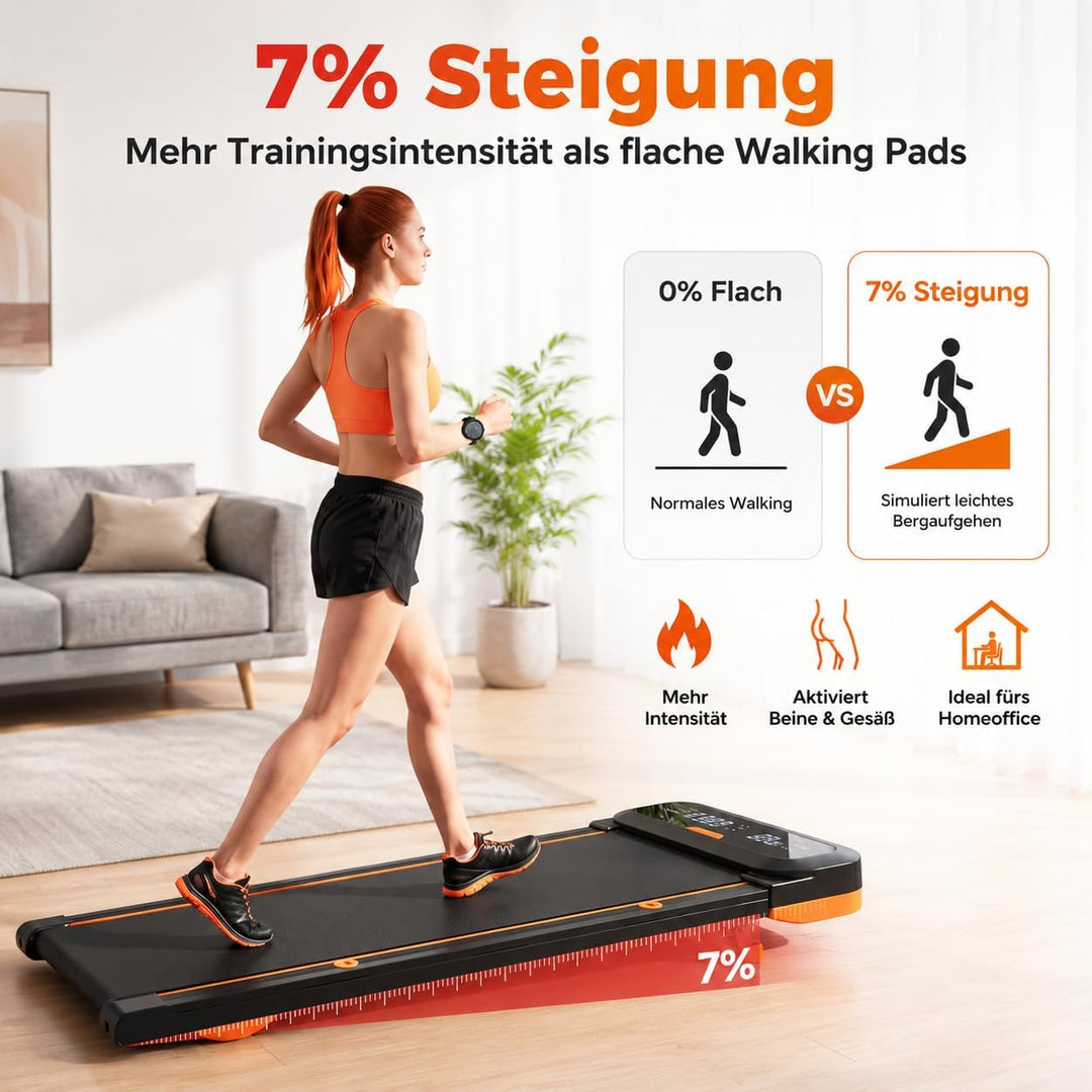 4 in 1 Walking Pad mit 7% Steigung, Laufband für Zuhause mit Vibration & Abnehmbarer Haltestange, le
