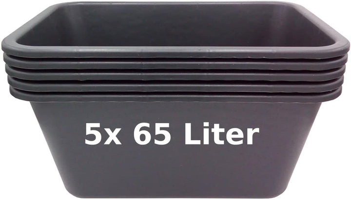 BURI 5 Stück Mörtelwanne 65 Liter Mörtelkasten rechteckig, schwarz - Baueimer Maurerkasten Mörtelküb