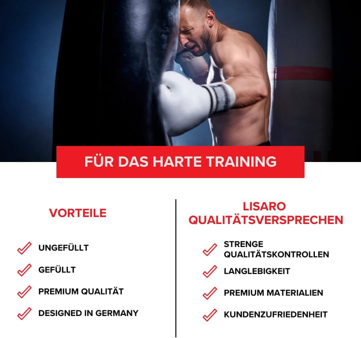 Lisaro Profi Boxsack 120/150 cm gefüllt/ungefüllt | Sandsack in Studioqualität für Boxen, Kickboxen