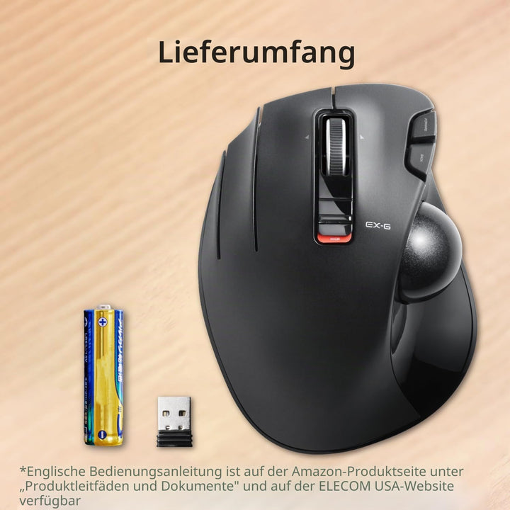 ELECOM EX-G Linkshänder-Trackball-Maus, 2,4 GHz USB Wireless, Ergonomisch, Daumensteuerung, Tracking