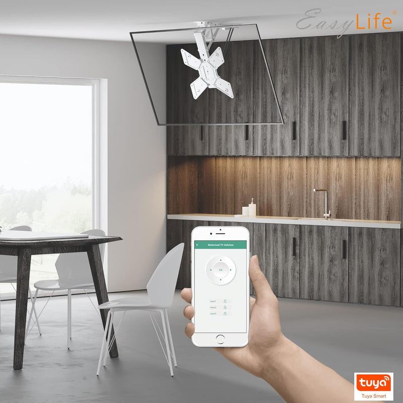 EasyLife TV Deckenhalterung für Fernseher elektrisch schwenkbar + Smart Home Integration, VESA Halte