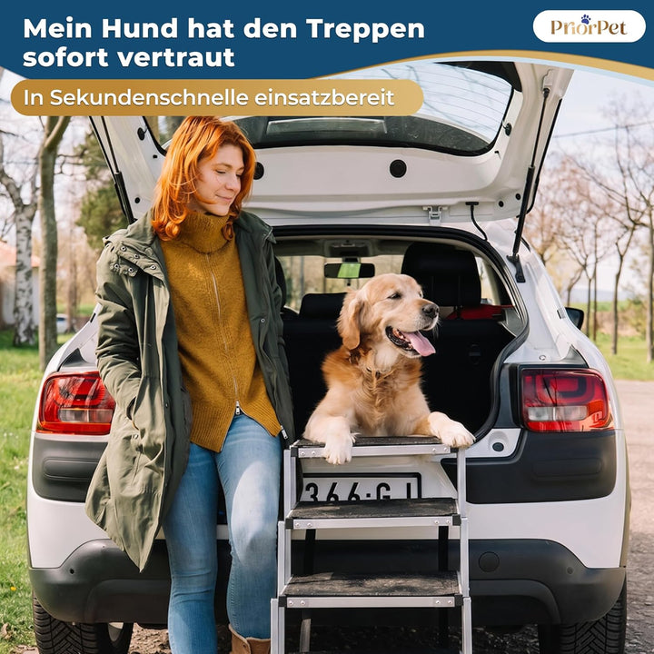 Hundetreppe Auto Klappbar – 4, 5 oder 6 Stufen für niedrige bis hohe Kofferraumhöhen (63–81 cm) – Fü