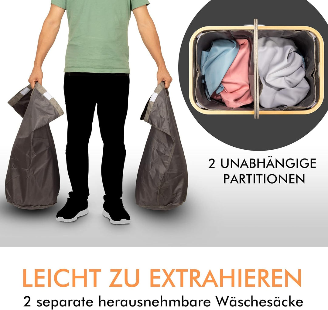 Tiklife Wäschekorb mit Deckel 2 Fächer Wäschekorb Wäschesack Wäschesortierer Wäschebox Faltbare Wäsc