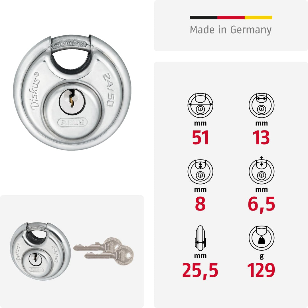 Abus - 24IB/60 60mm Diskus Vorhängeschloss Edelstahl Carded - ABU24IB60C 50mm, 50mm