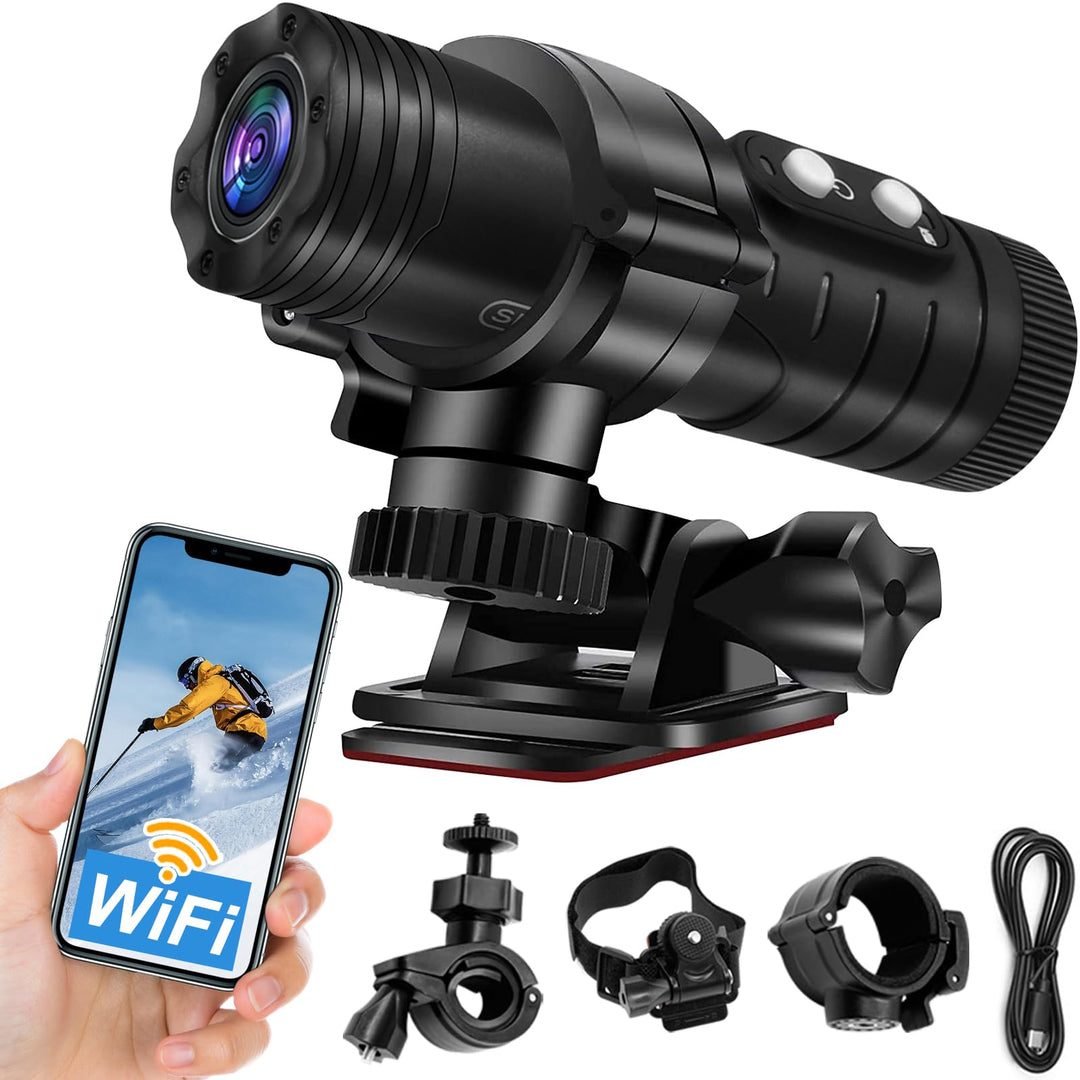 SecuraLen Action Cam, WiFi 1080P HD & 120° Weitwinkel Helmkamera, Automatische Horizontausrichtung A