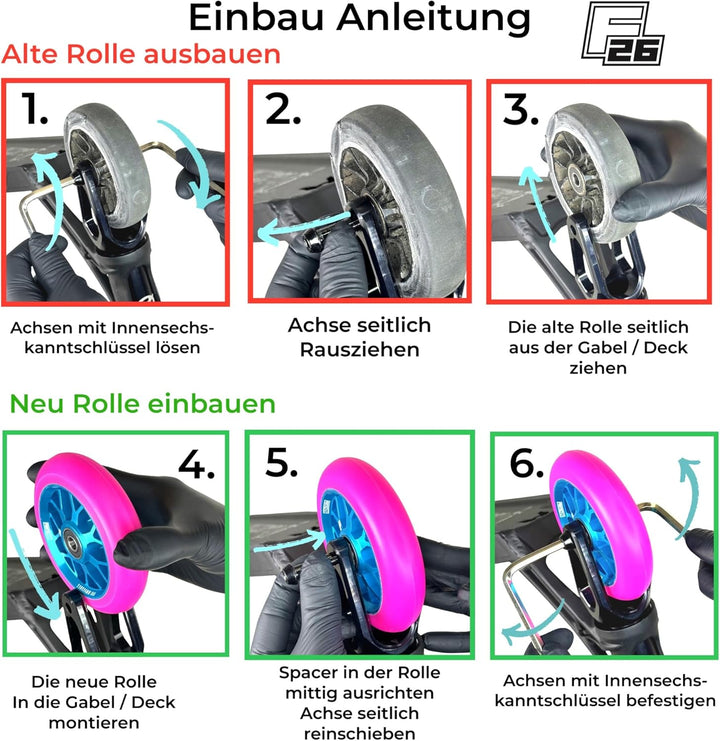 Fantic26 Spy7 Stunt Scooter Rolle I Trick I Tret I Kinder I Roller I Wheel I 110mm I ABEC 11 I Schne