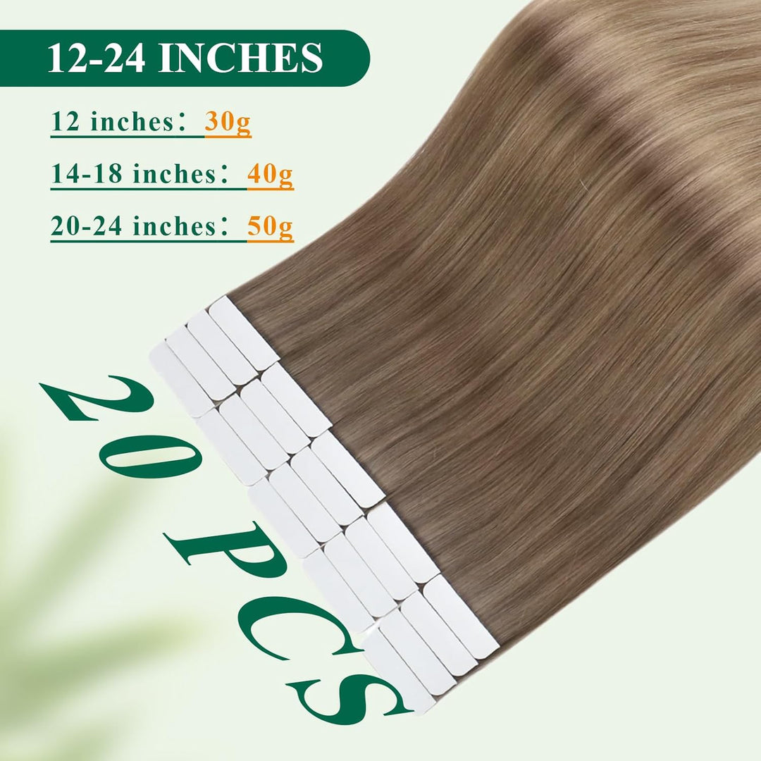 Easyouth Tape in Extension Echthaar Balayage Haar Extensions Tape Echthaar Farbe Aschbraun Mix Plati