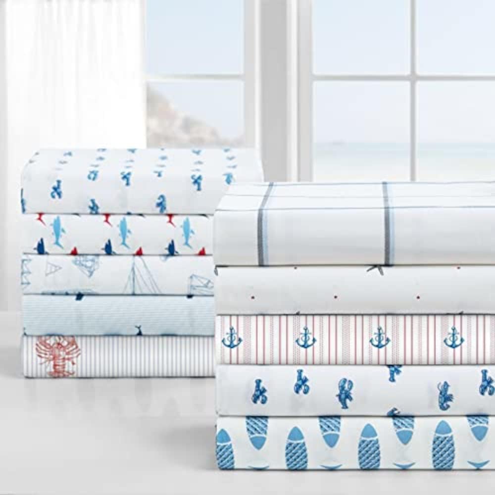 Nautica costazul Baumwolle Perkal-Bettlaken-Set, Twin, blau, blau, Queen, Queen
