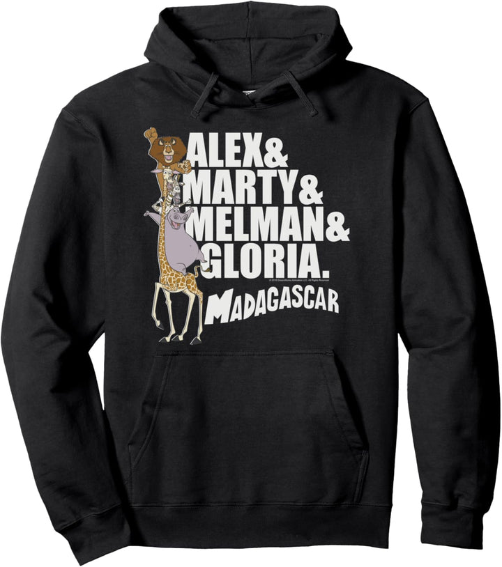 Madagascar Group Shot Stacked Names Text Poster Pullover Hoodie