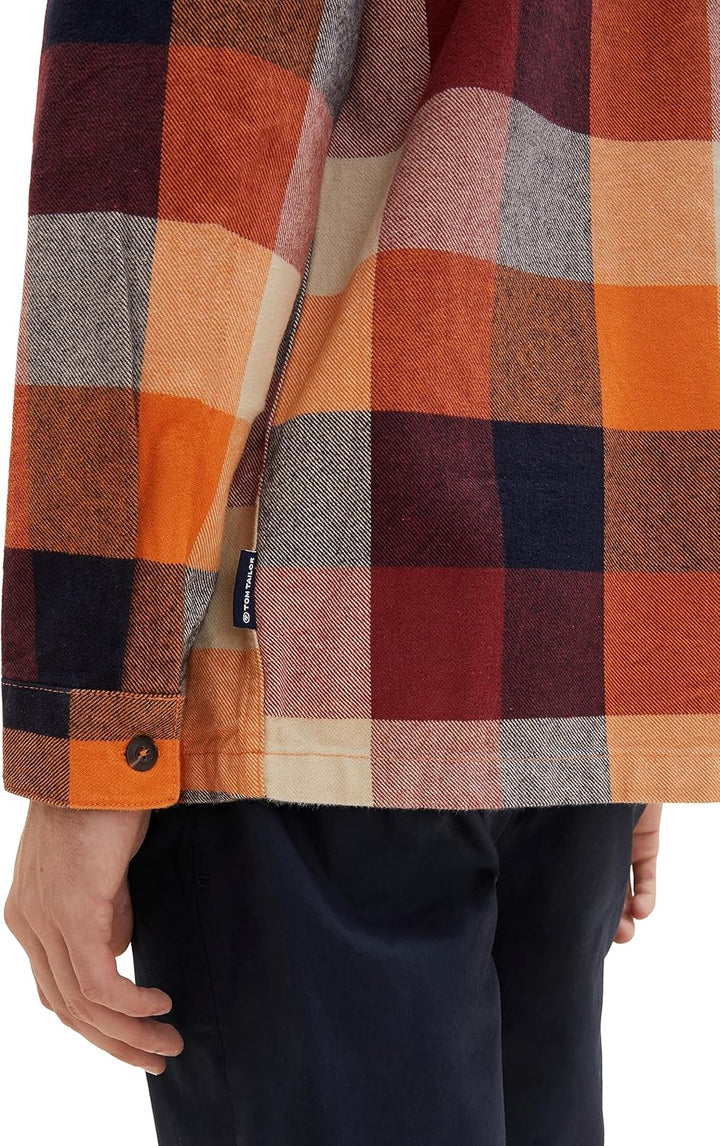 TOM TAILOR Herren Overshirt Hemd mit grossem Karo-Muster aus Baumwolle, 32310 - Orange Colorful Bloc