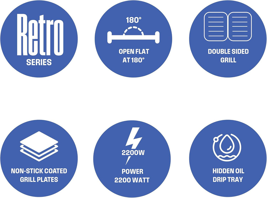 Westinghouse Retro-Kontaktgrill - 29 x 24 cm - 180° für beidseitiges Grillen - 2200W - Toaster - Ein