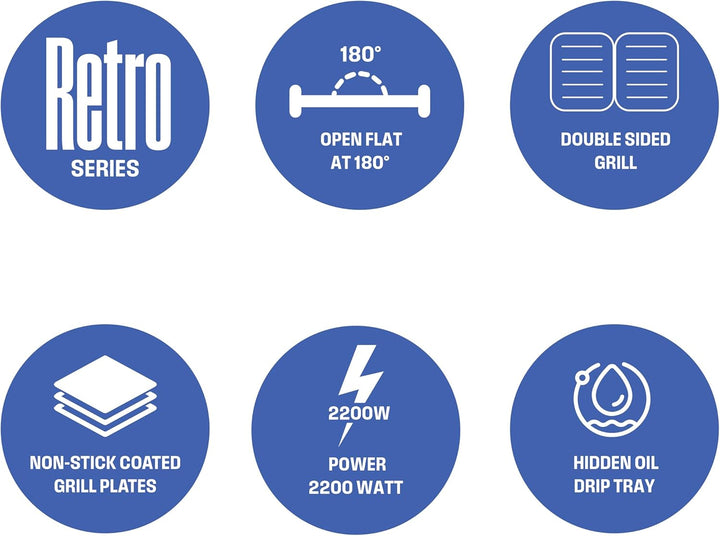 Westinghouse Retro-Kontaktgrill - 29 x 24 cm - 180° für beidseitiges Grillen - 2200W - Toaster - Ein