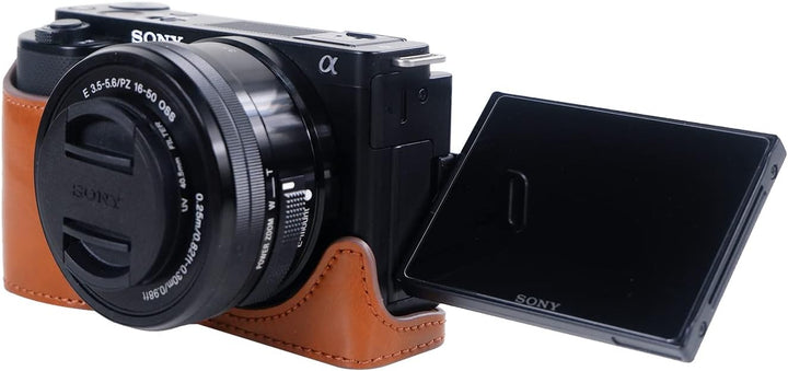 Rieibi ZVE10 Hülle - Qualität PU Leder Hülle für Sony ZV-E10 spiegellose Digitalkamera - Griff Schut