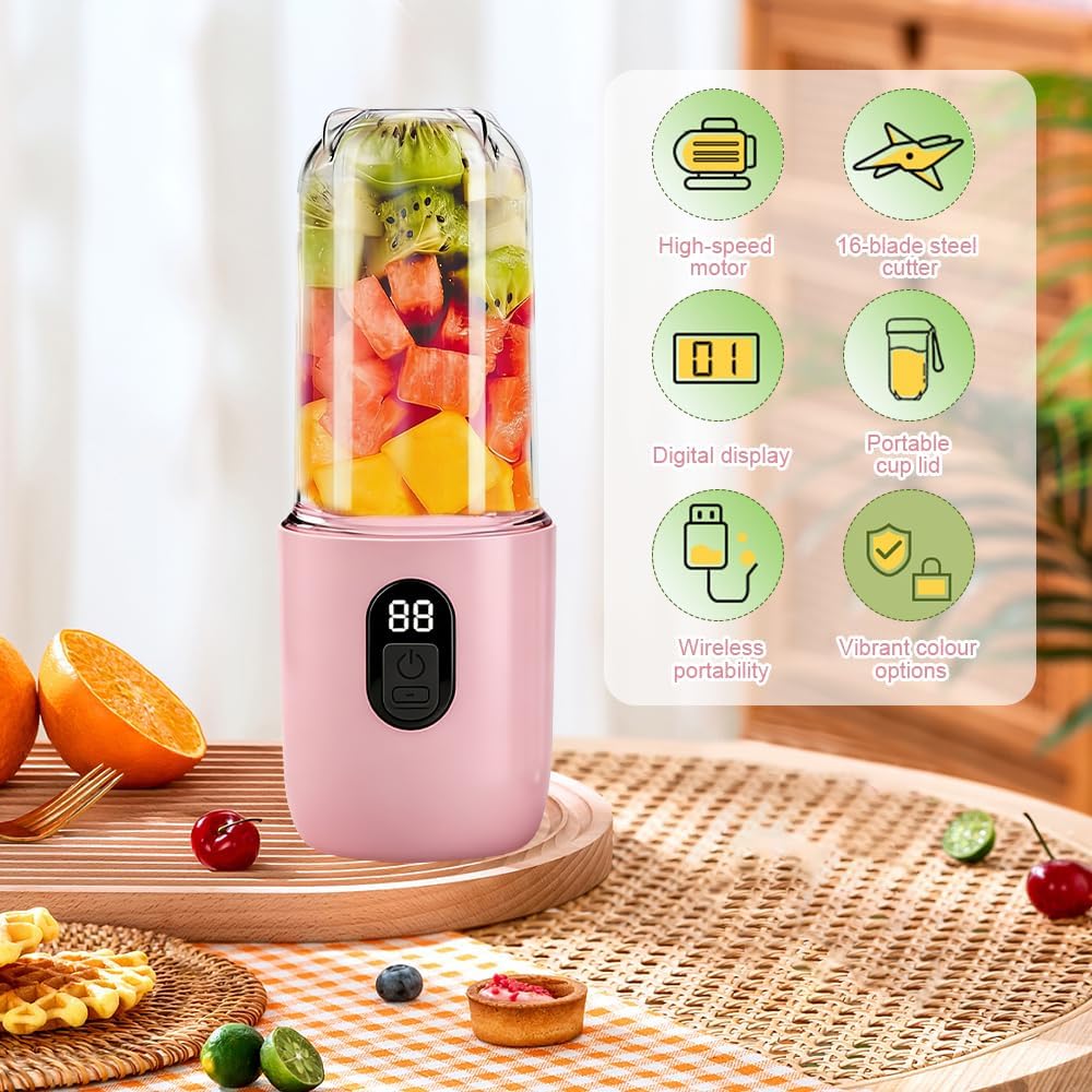 500ML Tragbarer Mixer, Smoothie Maker mit Reise-Deckel, Standmixer, Blender Elektrisch Mini-Mixer fü