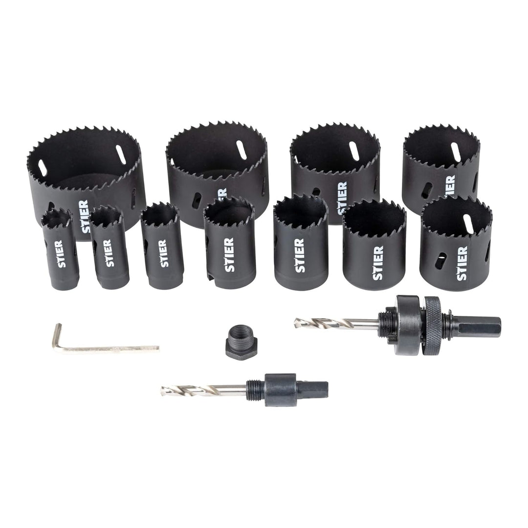 STIER Lochsägen-Set HSS-Co8 Bimetall, 17-teilig (20, 22, 25, 32, 35, 40, 44, 51, 60, 68, 76 mm), Loc