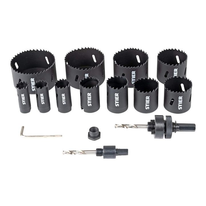 STIER Lochsägen-Set HSS-Co8 Bimetall, 17-teilig (20, 22, 25, 32, 35, 40, 44, 51, 60, 68, 76 mm), Loc