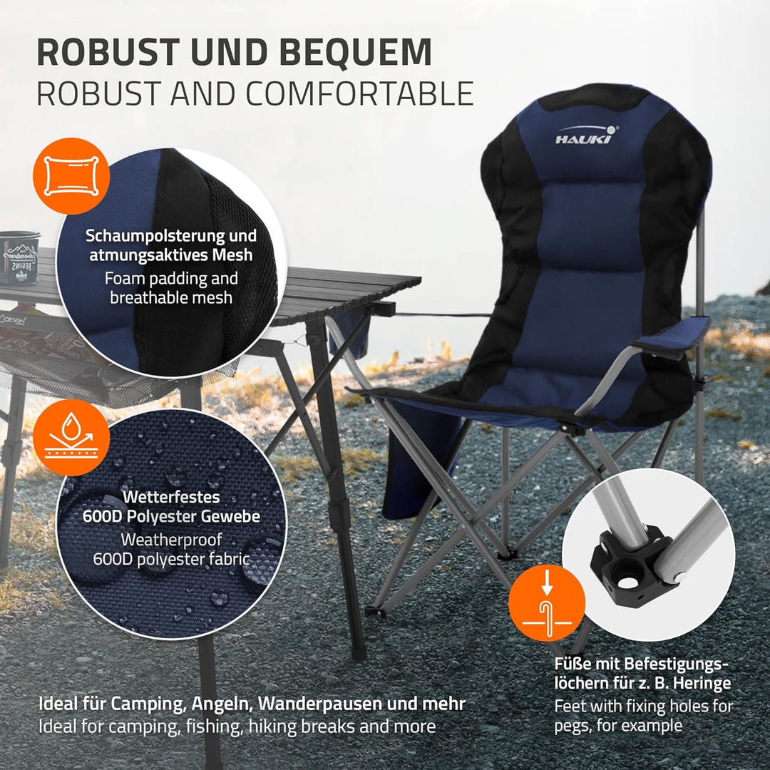 Hauki Campingmöbel Set 3tlg. Campingtisch faltbar Braun mit 2 Campingstühlen Blau, Camping-Set für 2