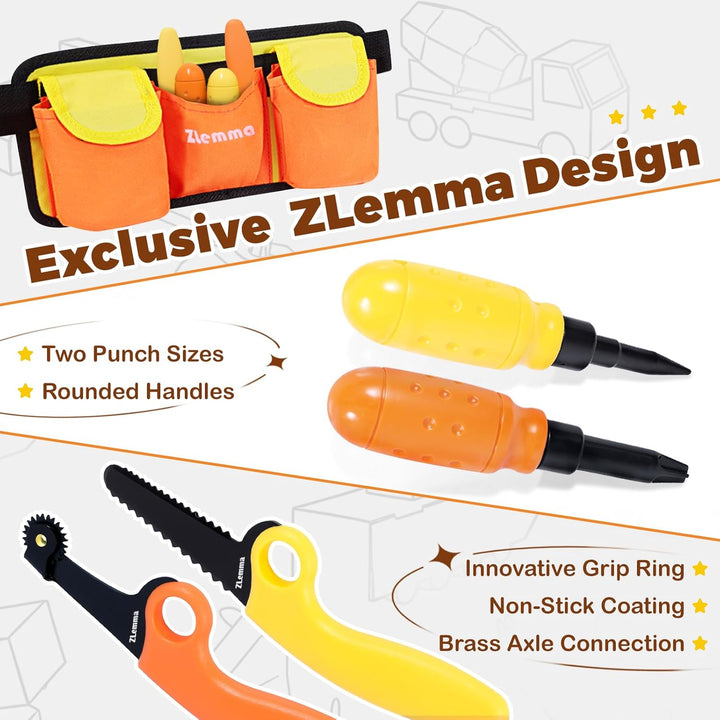 Kinder Karton Baukasten 258-teilig – Werkzeugset mit Bohrer, Sicherheitssäge, Falzroller, Scharniere