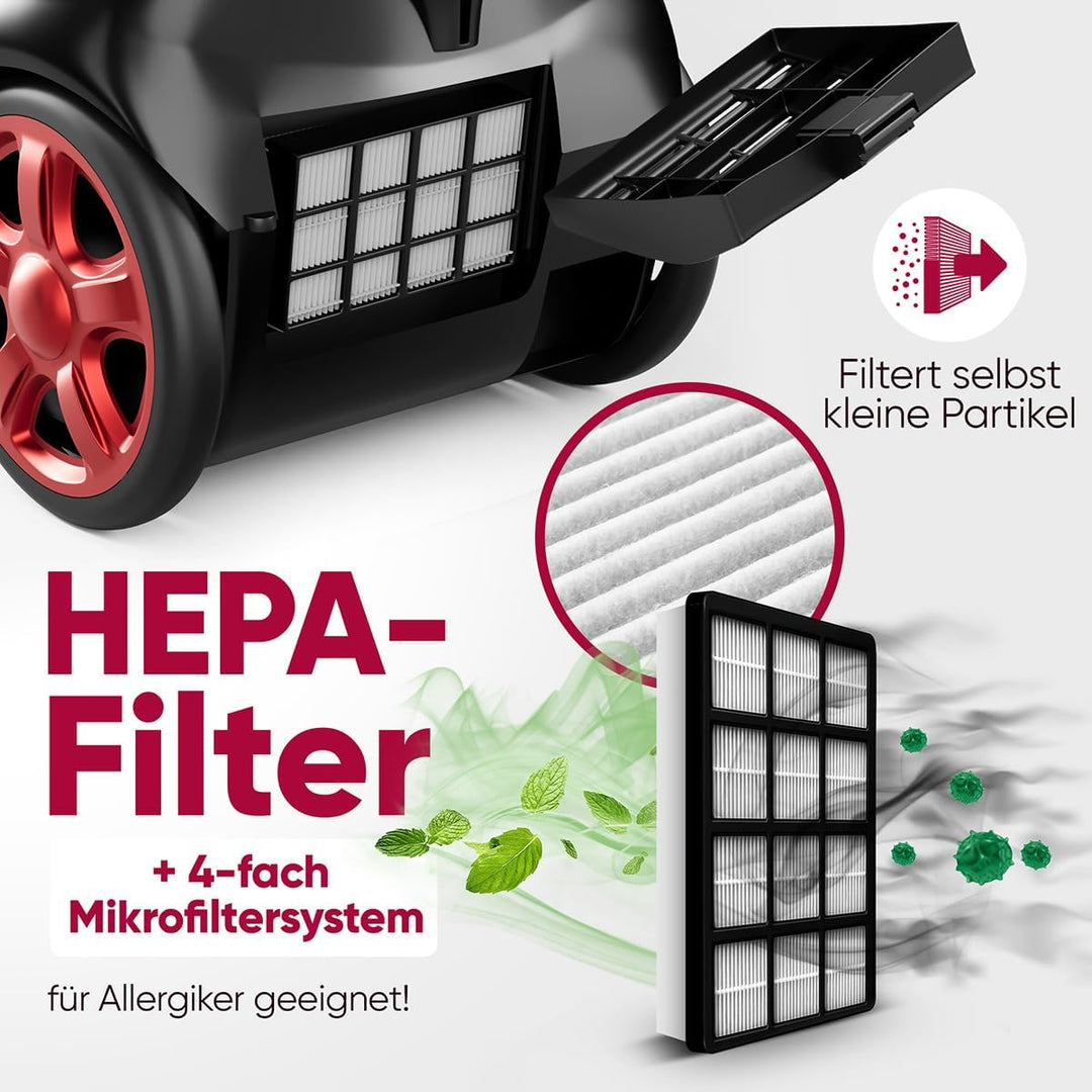 ProfiCare® Bodenstaubsauger mit energiesparenden 700 Watt | Staubsauger mit 4-Fach Mikrofiltersystem