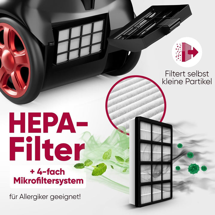 ProfiCare® Bodenstaubsauger mit energiesparenden 700 Watt | Staubsauger mit 4-Fach Mikrofiltersystem