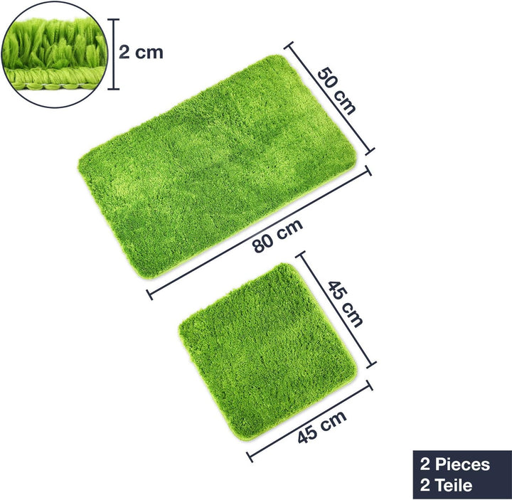 WohnDirect Badematten Set - WC Vorleger (45x45cm), Badematte (50x80cm) - rutschfest waschbar Badezim