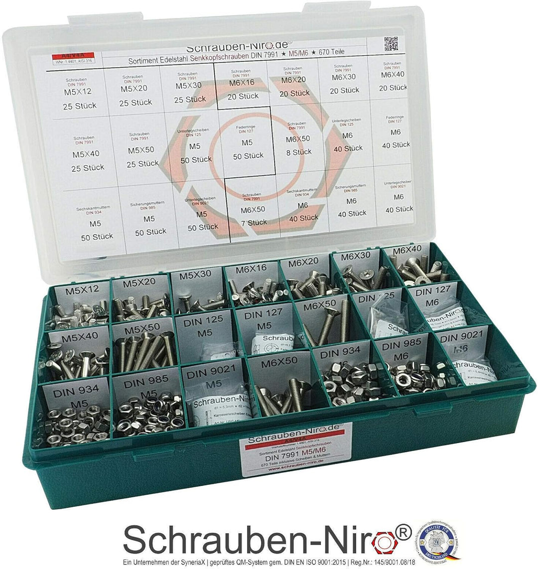 Sortiment/Set Edelstahl Senkkopfschrauben M5 M6 DIN 7991 VA A4 V4A Innensechskant M5 + M6 | A4/V4A,
