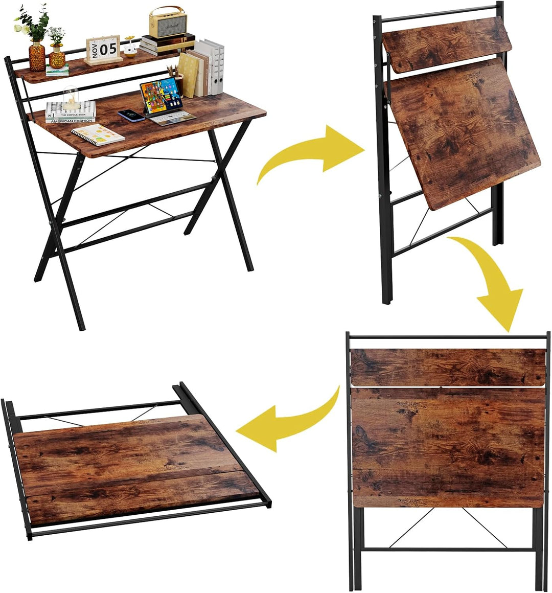 PIPIPOXER 80x50cm Klappbarer Schreibtisch Mit Regal Und Monitorständer, Klapptisch Für Home Office,