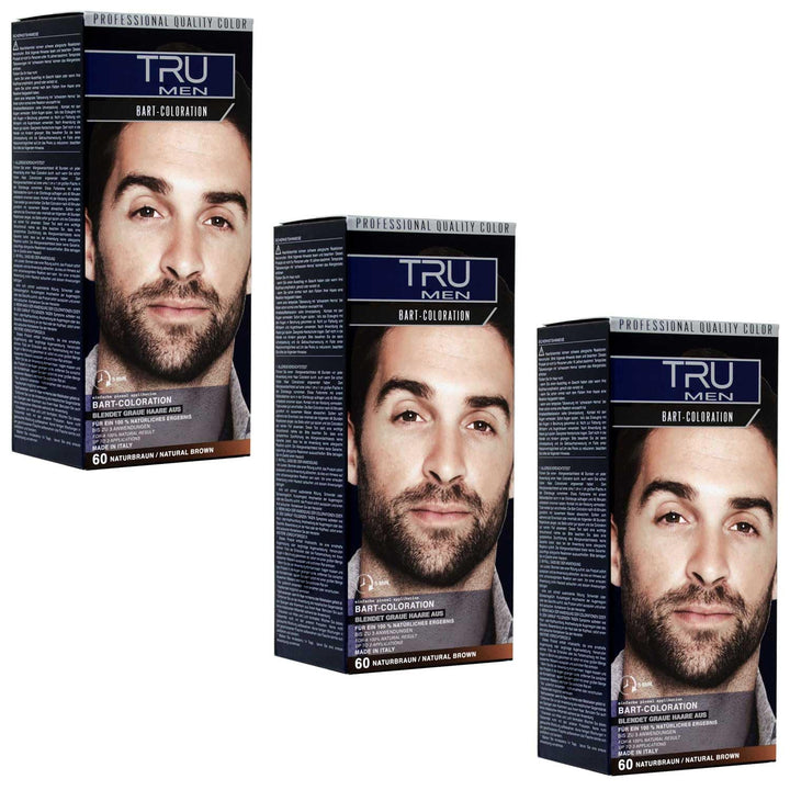 TRU Men Bart-Coloration Färbemittel, 30ml (60 - Naturbraun) 3er Pack – Perfekte Abdeckung grauer Haa