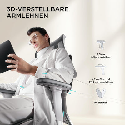 Hbada E3 Air Bürostuhl Ergonomisch, Schreibtischstuhl - mit 3-Zonen dynamischer Lendenwirbelstütze,