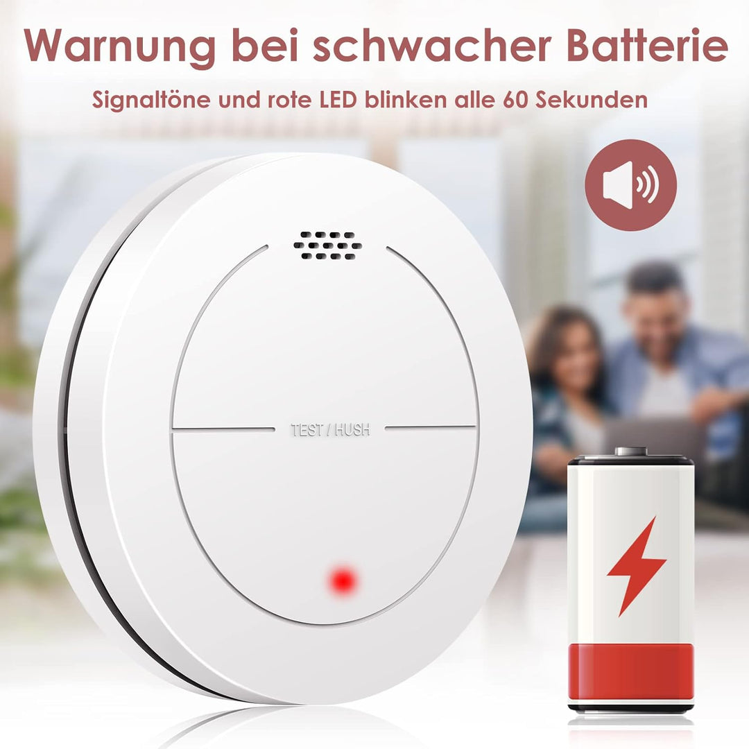 Safeliveo Rauchmelder ohne Blinkende LED, mit 10 Jahre Batterie, Mute Funktion, 85 dB Photoelektrisc