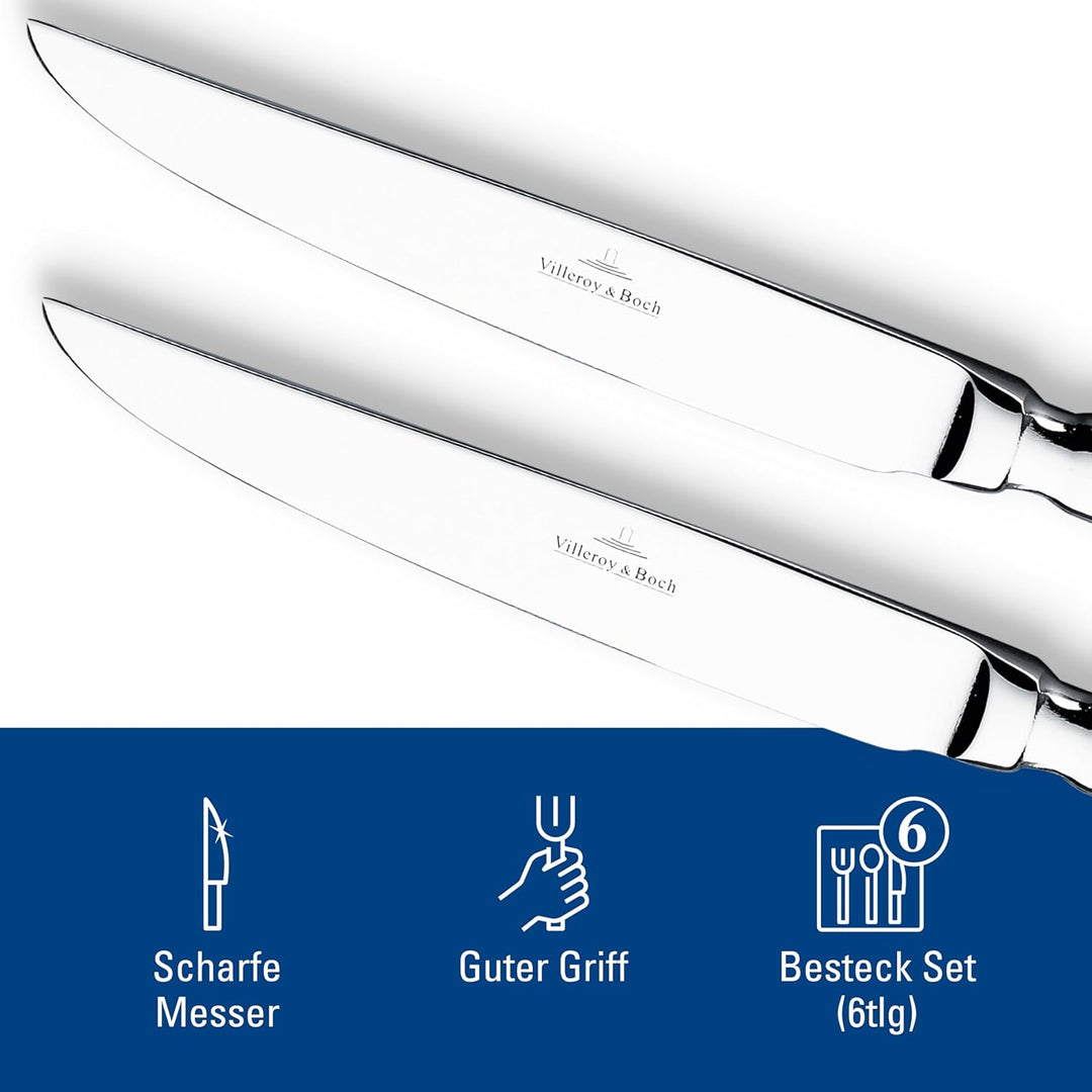 Villeroy und Boch Oscar Pizza- und Steakmesser-Set, 6-teilig, Edelstahl