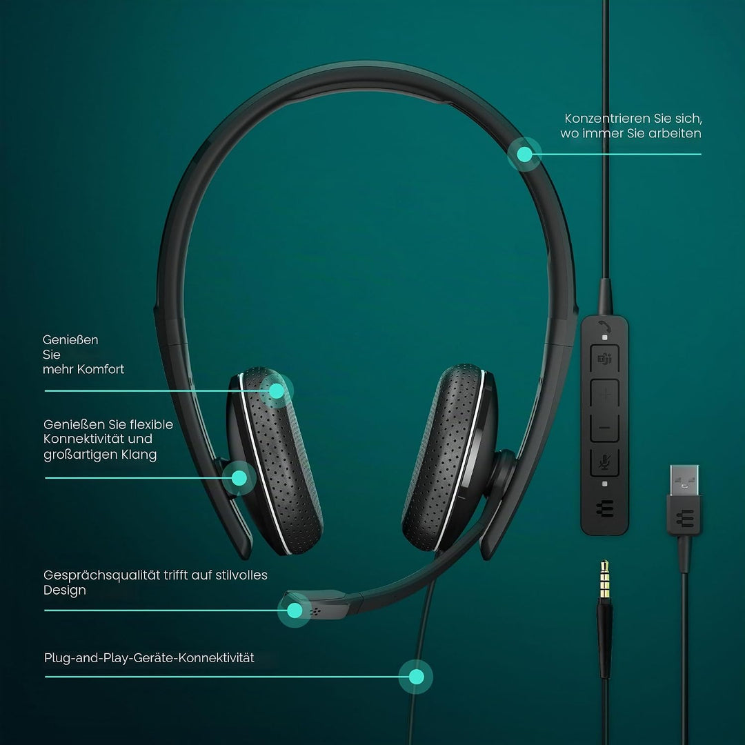 EPOS Adapt 165T USB II Headset: Überlegene Klangqualität, Microsoft Teams Zertifiziert, Multi-Geräte