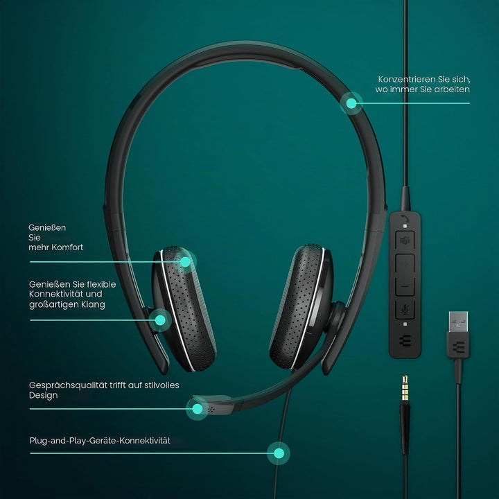 EPOS Adapt 165T USB II Headset: Überlegene Klangqualität, Microsoft Teams Zertifiziert, Multi-Geräte