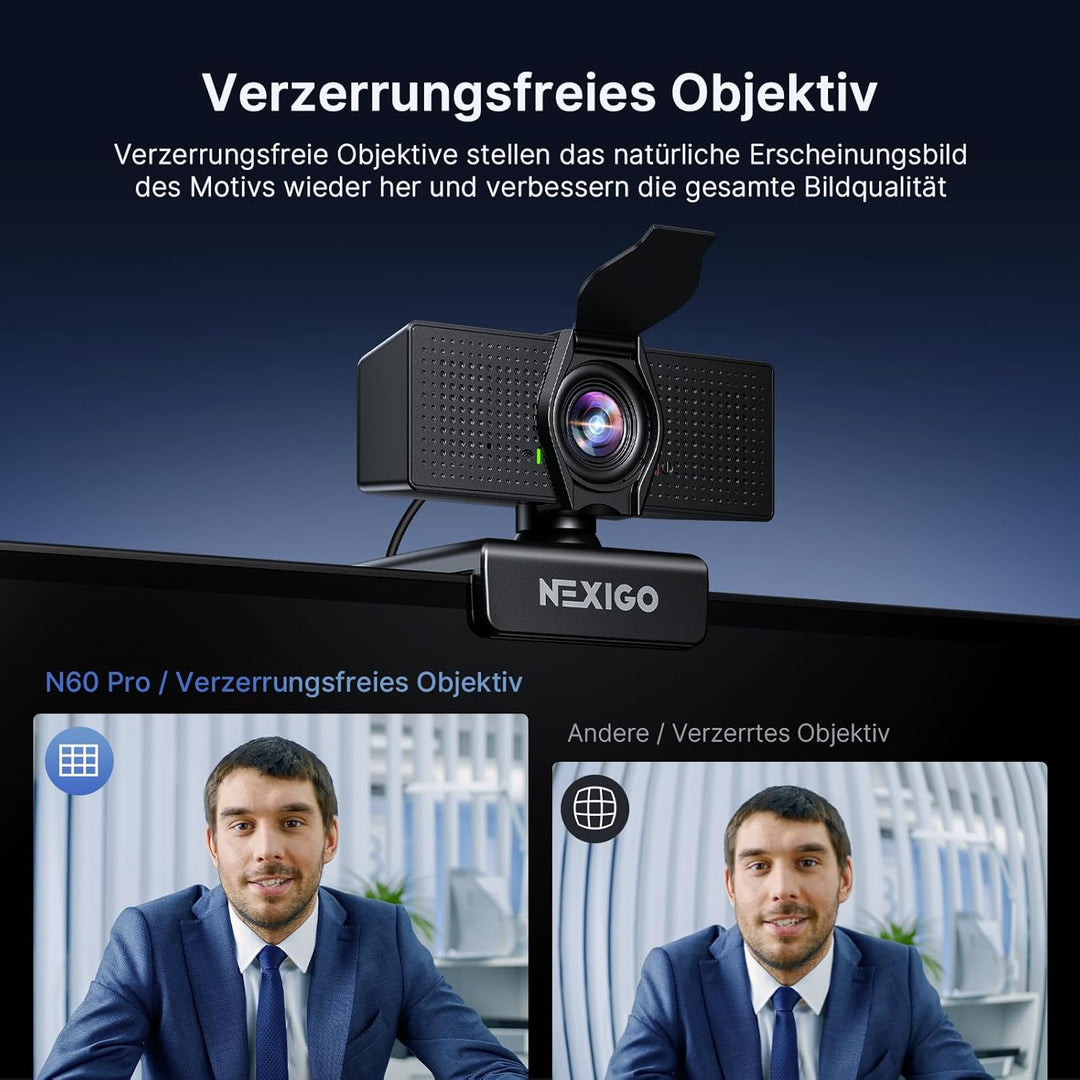 NexiGo N60 Pro 4K Webcam, Sony-Sensor, Autofokus, 1080p 60fps, Noise-Cancelling-Mikro, Sichtschutz,